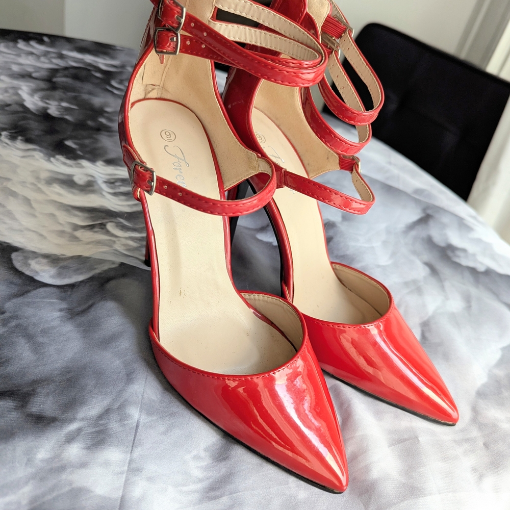 Forever 21 Red Patent Leather Slingback Heels